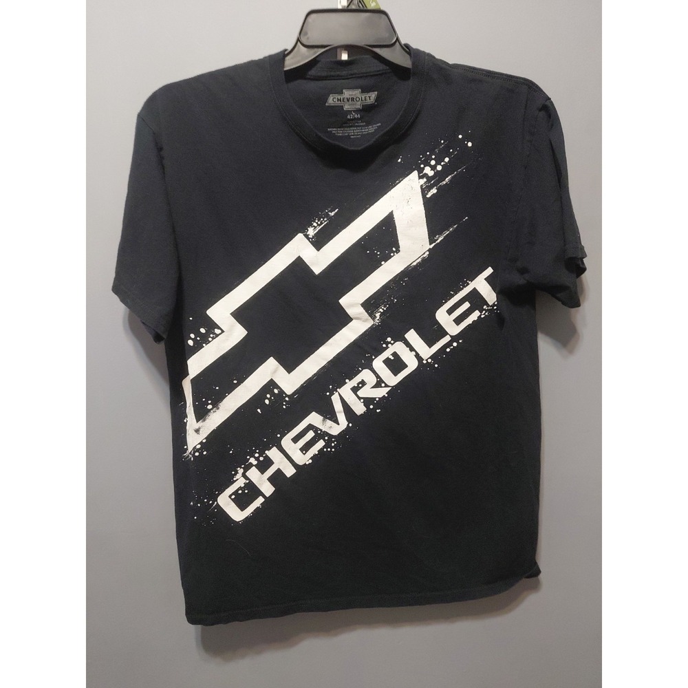 Chevrolet T Shirt Adult L Black Short Sleeve Shirt Chevy Bow tie Logo Splatter